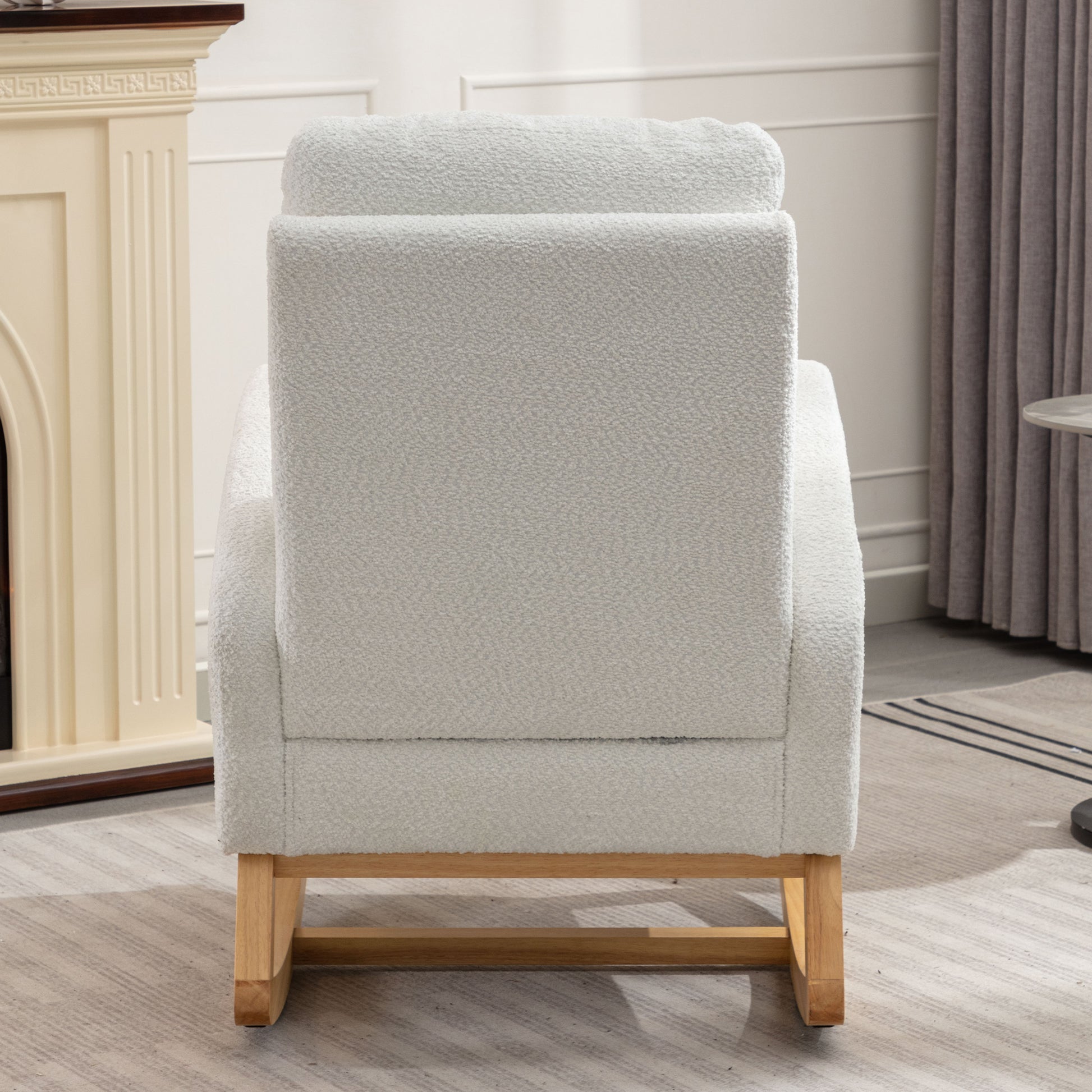 Accent Rocking Chair With Footrest High Back Rubber Wood Rocking Legs Bedroom Living Space26.77D X 38.36W X 39.76H Inch White Primary Living Space Casual Accent Chairs Rubberwood Foam Foam Spring