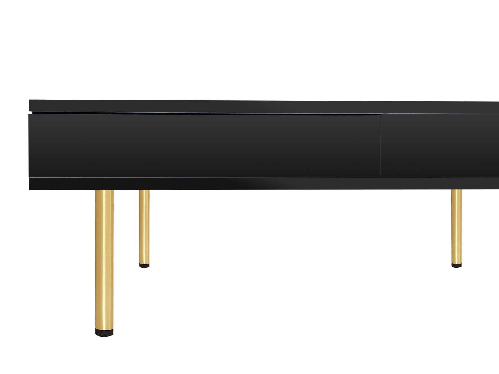 Exquisite High Gloss Coffee Table With 4 Golden Legs And 2 Small Drawers, 2 Tier Square Center Table For Living Room, Black Black Primary Living Space Particle Board