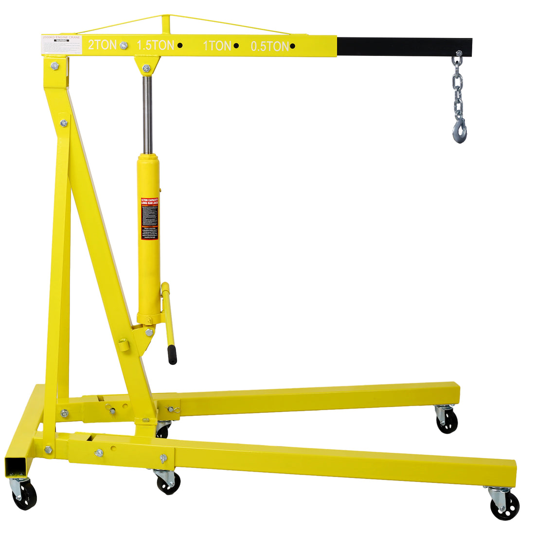 2 Ton Folding Engine Hoist Cherry Picker Shop Crane Hoist Lift, Heavy Duty Steel With 6 Iron Caster Wheels Yellow Yellow Steel