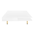 Exquisite High Gloss Coffee Table With 4 Golden Legs And 2 Small Drawers, 2 Tier Square Center Table For Living Room, White White Primary Living Space Particle Board