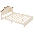 Full Size Wood Platform Bed With House Shaped Headboard And Built In Led, Walnut Milk White Box Spring Not Required Full White Wood Bedroom Solid Wood Mdf