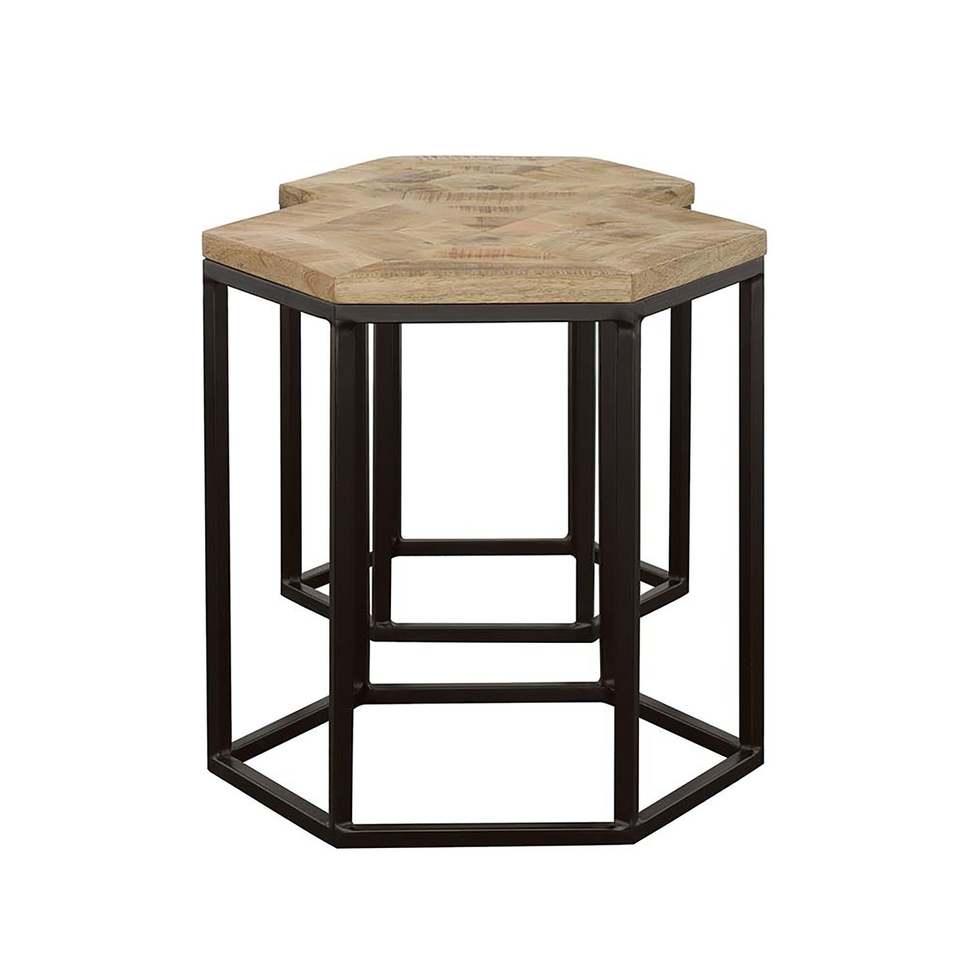 Natural And Black 2 Piece Nesting Table Brown Primary Living Space Farmhouse,Rustic Tabeltop Mango Coffee & End Tables Wood Hairpin