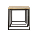 Natural And Black 3 Piece Nesting Table Brown Primary Living Space Farmhouse,Rustic Tabeltop Sheesham Square Coffee & End Tables Powder Coated Metal Parsons
