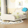 Full Size Upholstered Platform Bed With Cloud Shaped Headboard And Embedded Light Stripe, Velvet, Beige Beige Velvet