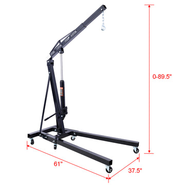 2 Ton Folding Engine Hoist Cherry Picker Shop Crane Hoist Lift, Heavy Duty Steel With 6 Iron Caster Wheels Black Black Steel