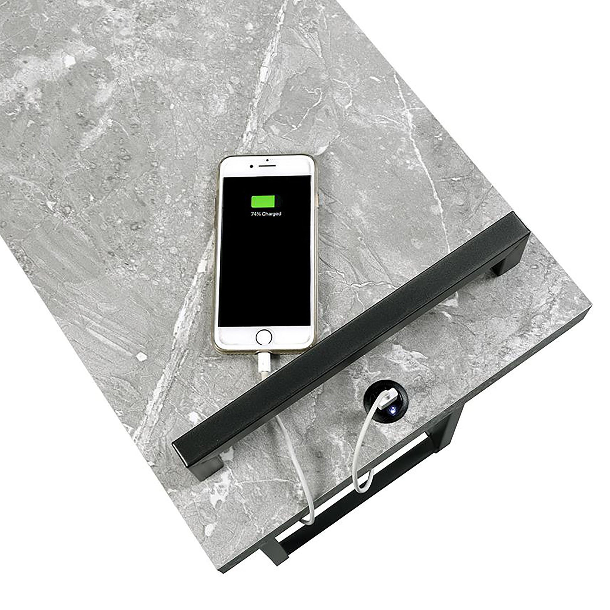 Grey And Gunmetal C Table With Usb Charging Port Grey Built In Outlets Or Usb Primary Living Space Industrial Tabeltop Rectangular Coffee & End Tables Powder Coated Metal