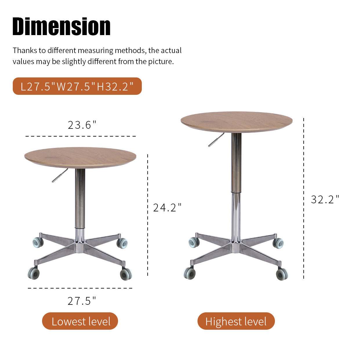 Movable Adjustable Coffee Table 360 Swivel Counter Bar Height Aluminum Star Base Movable For End Table Dining Room Home Kitchen Table Natural Wood Aluminium Alloy