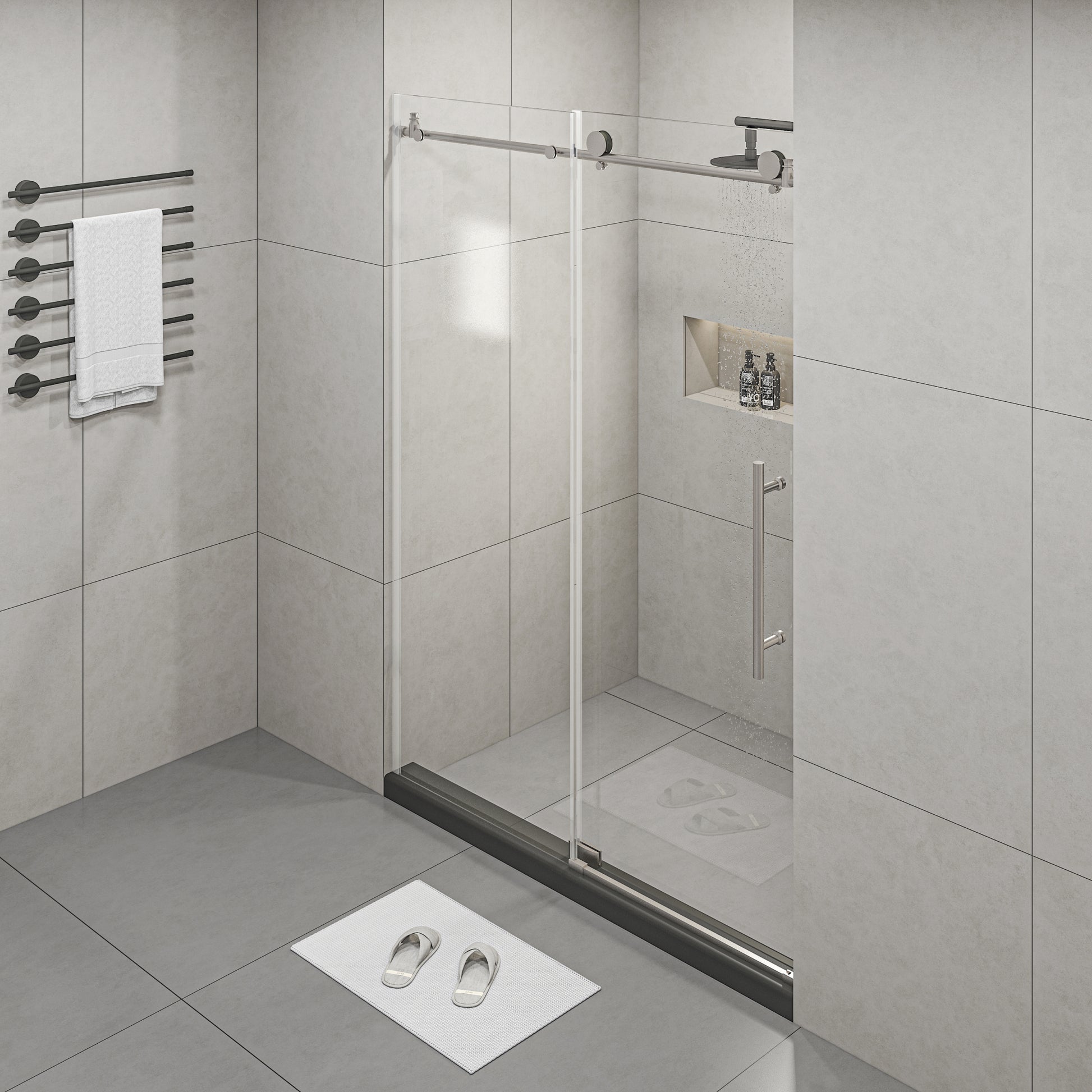 Frameless Shower Doors 60" Width X 76"Height With 3 8" 10Mm Clear Tempered Glass, Brushed Nicel Finish Brushed Nickel Bathroom American Design Stainless Steel Tempered Glass