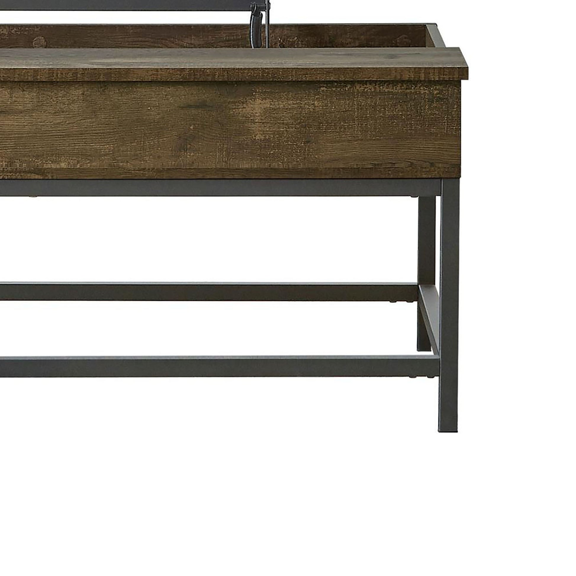 Brown Oak And Sandy Black Lift Top Coffee Table Brown Primary Living Space Industrial Manual Rectangular Coffee & End Tables Wood