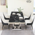 Luxury Modern Dining Table 78.7Inch Black Dining Table With 8 Chairs Faux Marble Dining Table Top With Titanium Plated Dual Circle Base With 8Pcs Chairs . Black Artificial Marble