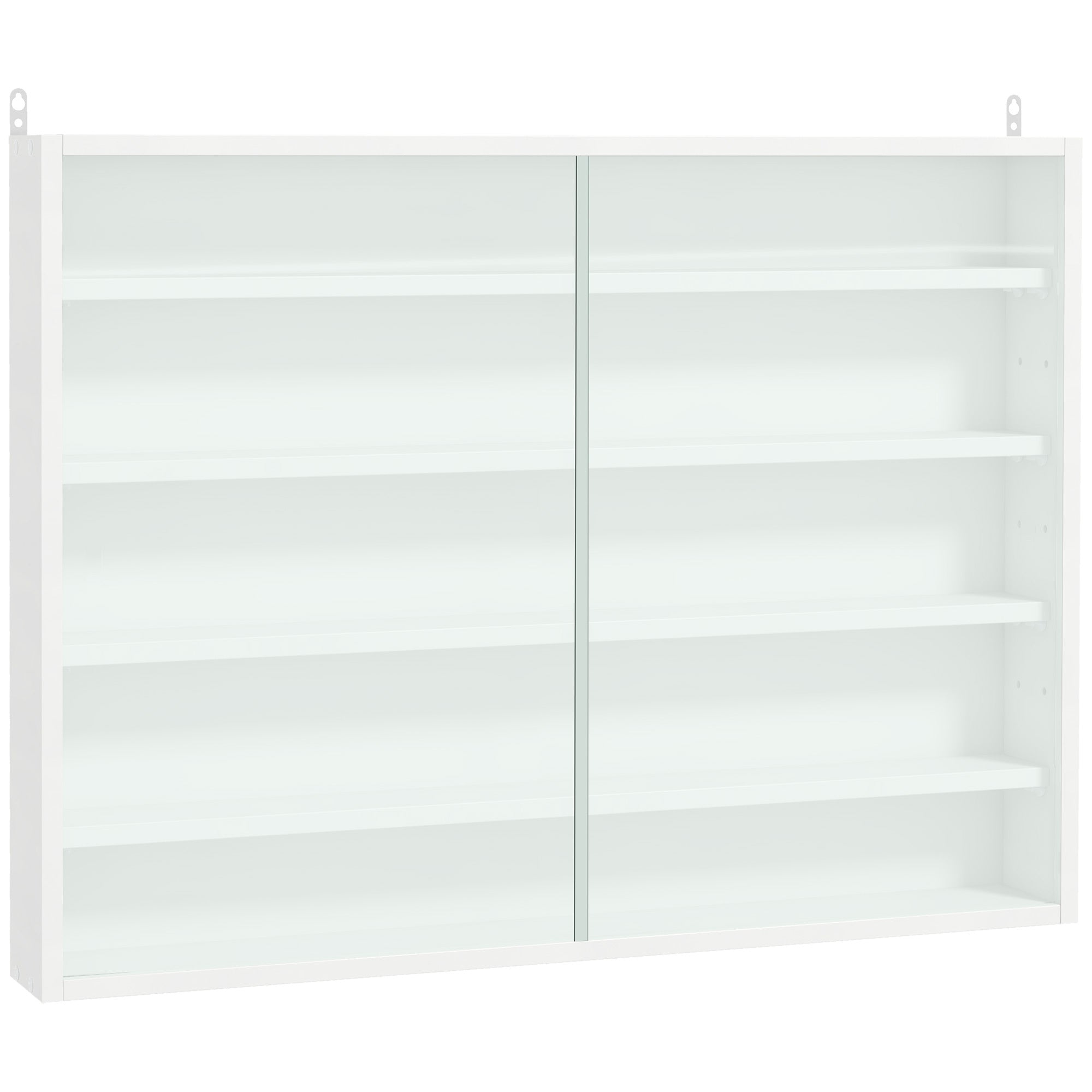 5 Tier Display Cabinet, Glass Display Case With 2 Doors And Adjustable Shelves, Wall Mounted, White White Particle Board