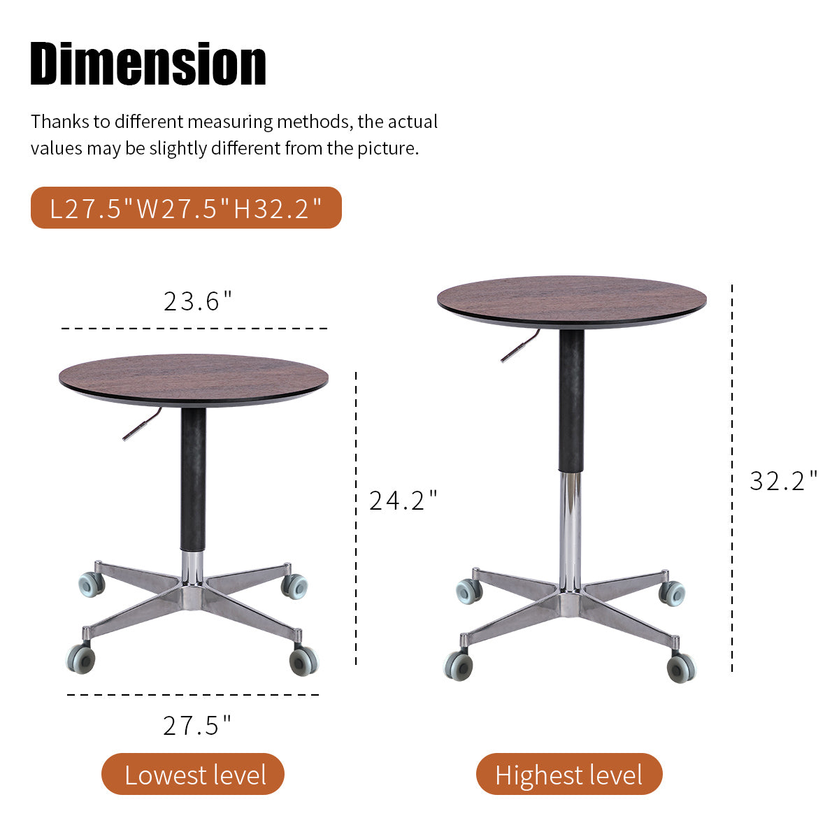 Movable Adjustable Coffee Table 360 Swivel Counter Bar Height Aluminum Star Base Movable For End Table Dining Room Home Kitchen Table Brown Aluminium Alloy
