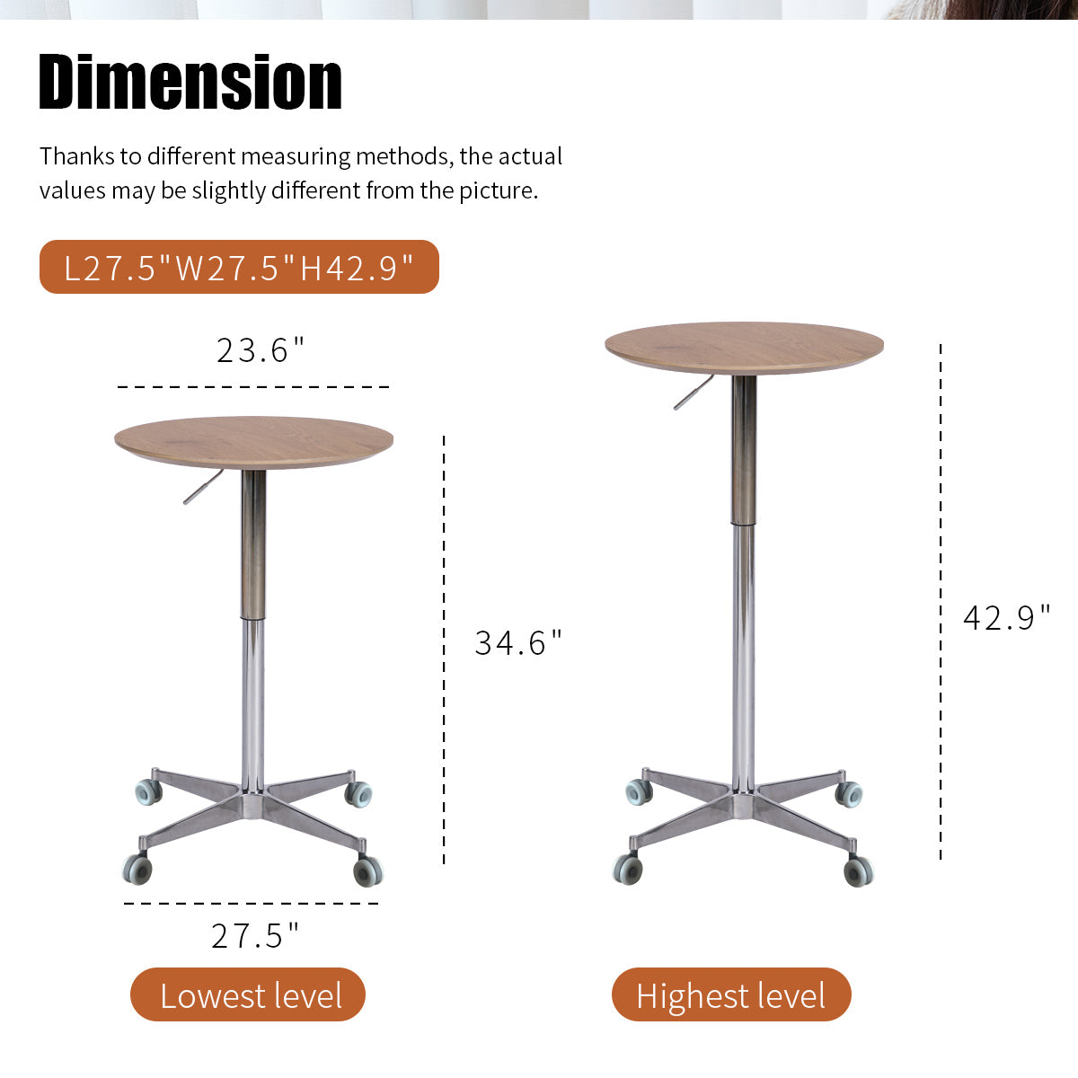 Movable Adjustable Bar Table Pub Table 360 Swivel Counter Bar Height Aluminum Star Base Movable For Stand Desk Bistro Table Dining Room Home Kitchen Table Natural Wood Aluminium Alloy