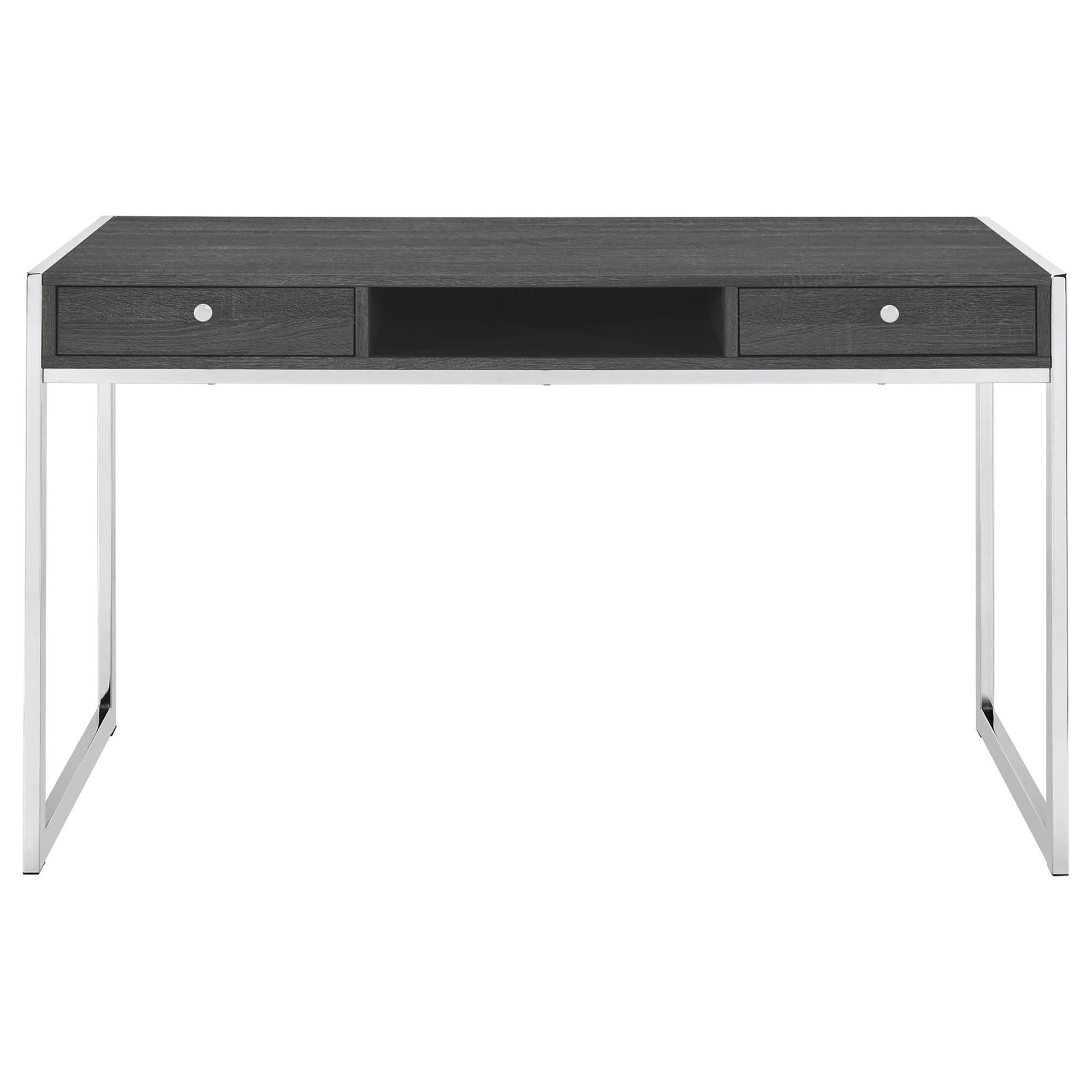 Weathered Grey 2 Drawer Writing Desk Grey Gray Writting Desk Office Contemporary,Modern Rectangular Drawers Desk Polished Wood Sled