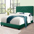 Green Queen Size Bed Frame With Adjustable Headboard Super Affordable No Box Sping Require Box Spring Not Required Queen Green Wood Espresso Bedroom Modern,Shabby Chic,Ultra Modern Rubberwood Adjustable Bedbase Fiber Foam And Polyester Fiber Pad Linen