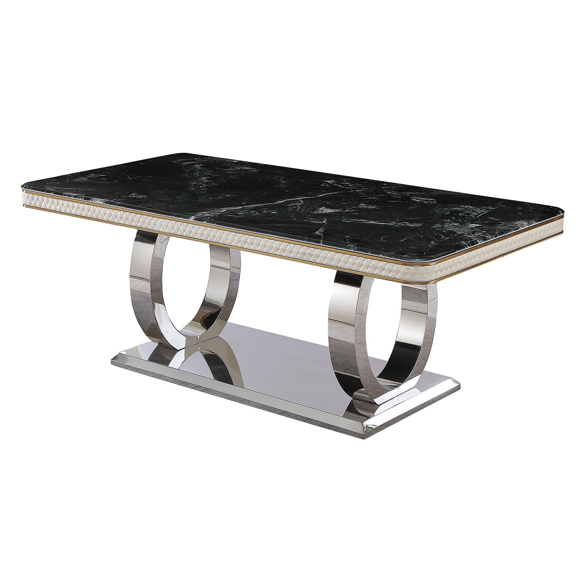 Luxury Modern Dining Table 78.7Inch Black Dining Table With 8 Chairs Faux Marble Dining Table Top With Dual Circle Base Dining Table Only Black Artificial Marble