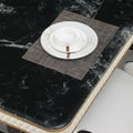 Luxury Modern Dining Table 78.7Inch Black Dining Table With 8 Chairs Faux Marble Dining Table Top With Titanium Plated Dual Circle Base With 8Pcs Chairs . Black Artificial Marble