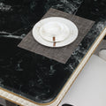 Luxury Modern Dining Table 78.7Inch Black Dining Table With 8 Chairs Faux Marble Dining Table Top With Dual Circle Base Dining Table Only Black Artificial Marble