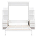 Queen Size Murphy Bed Wall Bed With Shelves, Drawers And Led Lights,White Queen White Mdf Lvl