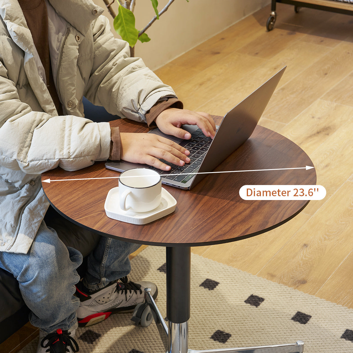 Movable Adjustable Coffee Table 360 Swivel Counter Bar Height Aluminum Star Base Movable For End Table Dining Room Home Kitchen Table Brown Aluminium Alloy