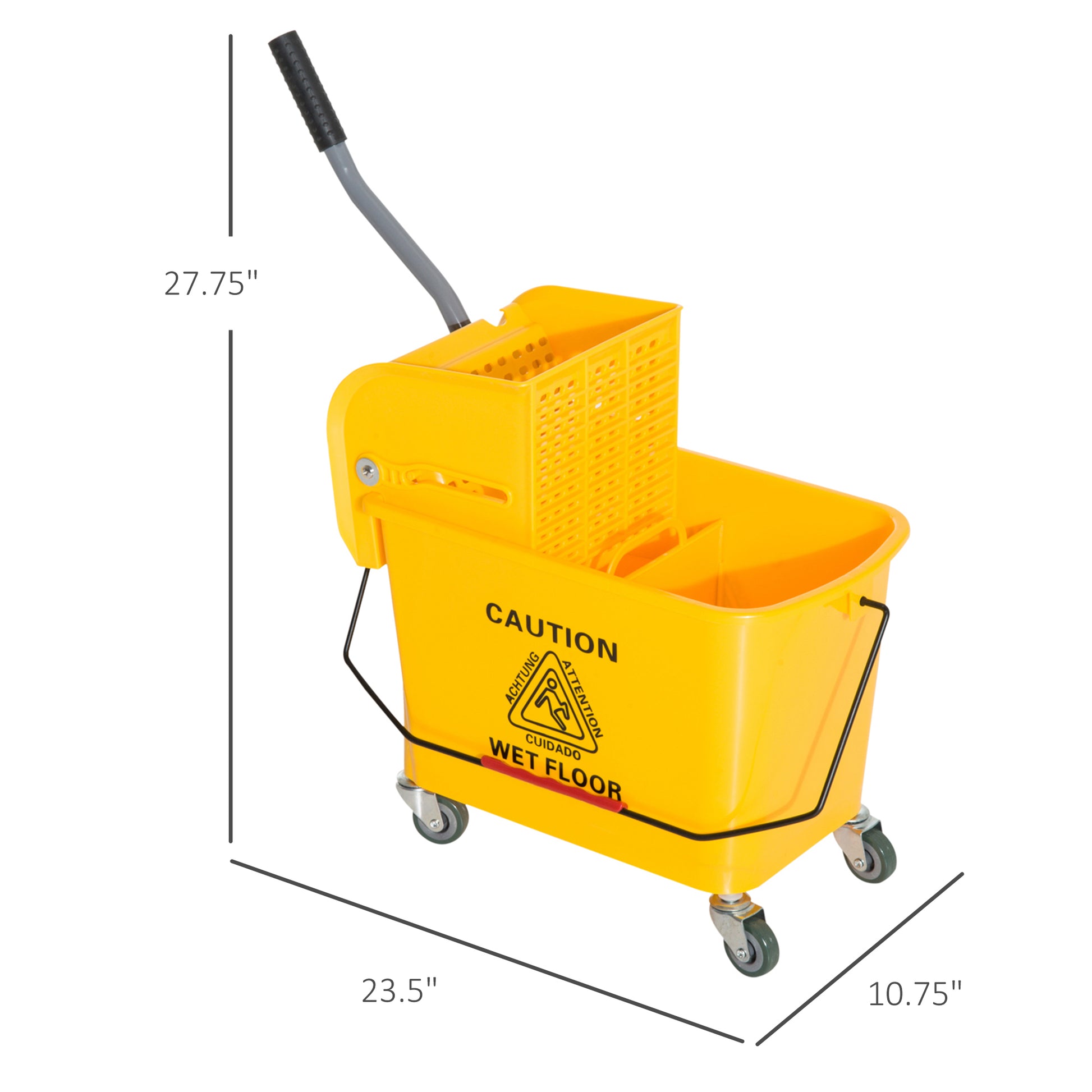 5 Gallon Janitor Mop Bucket W Down Press Wringer And Wheels Yellow Plastic