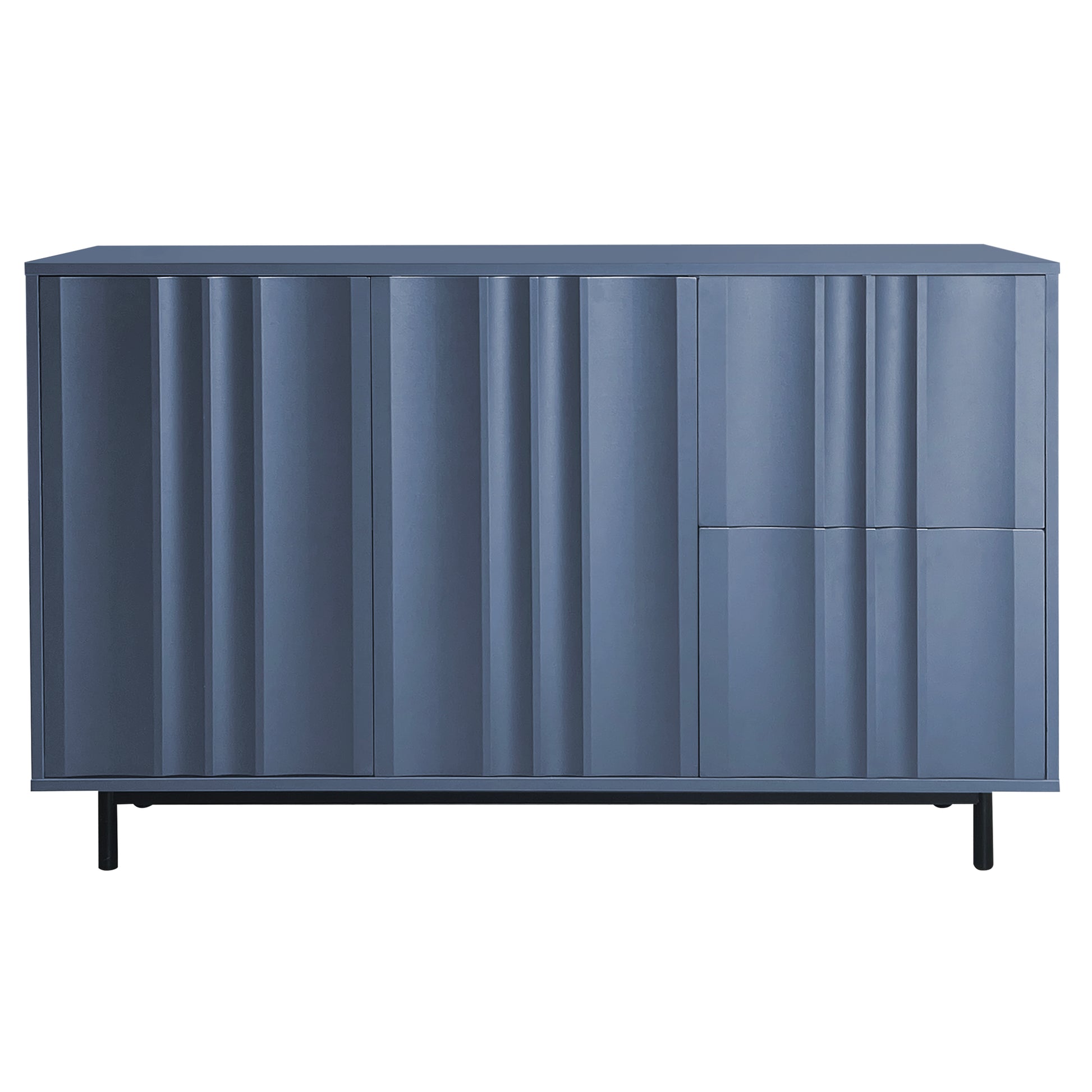 Wave Pattern Storage Cabinet With 2 Doors And 2 Drawers, Adjustable, Suitable For Study,Entrance And Living Room Navy Blue Mdf