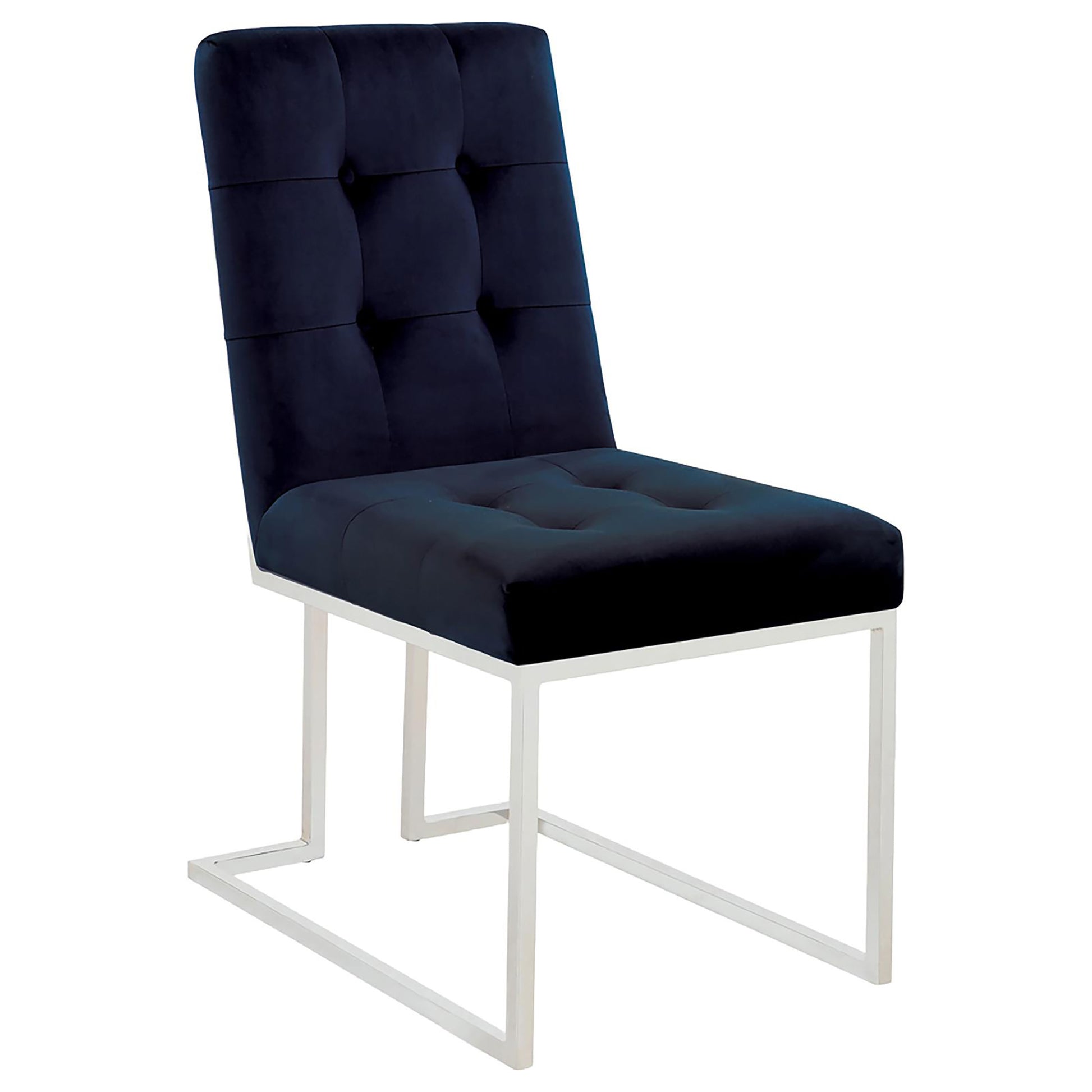 Blue And Chrome Tufted Back Dining Chair Set Of 2 Blue Dining Room Contemporary,Modern Side Chair Tufted Back Foam Upholstered
