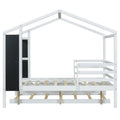 Full Size Wood House Bed With Fence And Writing Board, White White Solid Wood