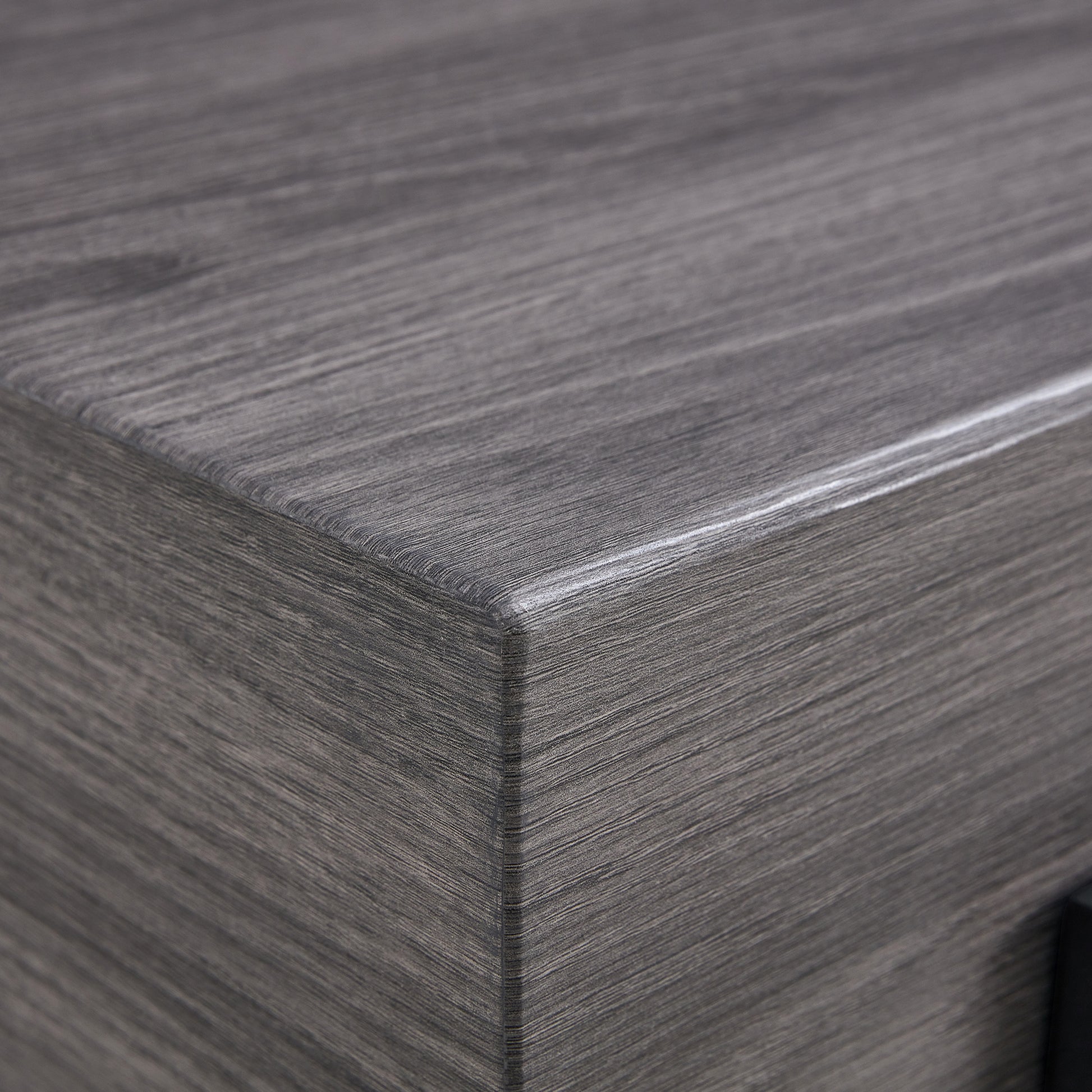 A Rustic Gray Wood Grain Mdf Coffee Table With Black Metal Legs An Elegant Space In Natural Wood Tones Grey Mdf