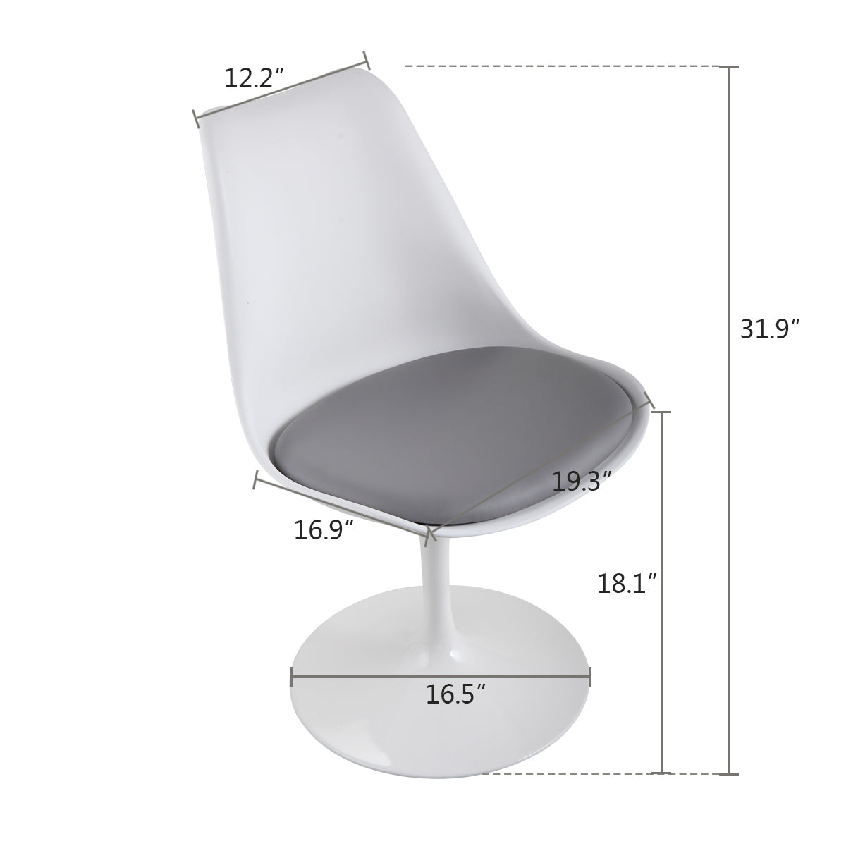 Swivel Tulip Side Chair For Kitchen And Dining Room Bar With Cushioned Seat And Curved Backrest, White And Gray White Gray Metal