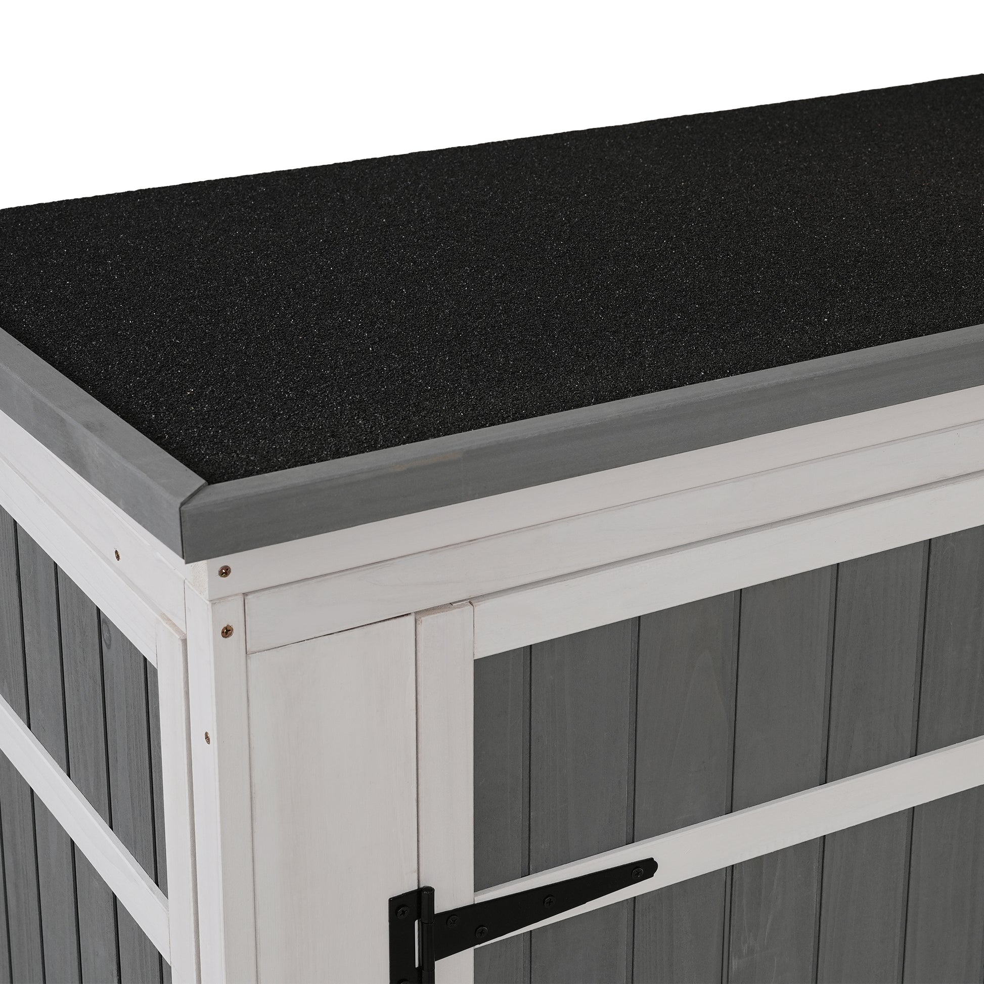 Outdoor 5.5Ft Hx4.1Ft L Wood Storage Shed, Garden Tool Cabinet With Waterproof Asphalt Roof, Four Lockable Doors, Multiple Tier Shelves, White And Gray White Gray Water Resistant Frame Garden &