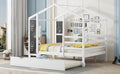 Full Size Wood House Bed With Fence And Writing Board, White White Solid Wood