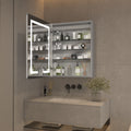 Lighted Medicine Cabinet 24 X 30 Inch, Recessed Or Surface Led Medicine Cabinet,Defog,Stepless Dimming,3000K 6400K, Outlets & Usbs,Hinge On The Left. Silver Aluminium