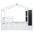 Full Size Wood House Bed With Fence And Writing Board, White White Solid Wood