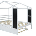 Full Size Wood House Bed With Fence And Writing Board, White White Solid Wood