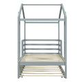 Twin Size Wood House Bed With Fence And Writing Board, Gray Gray Solid Wood