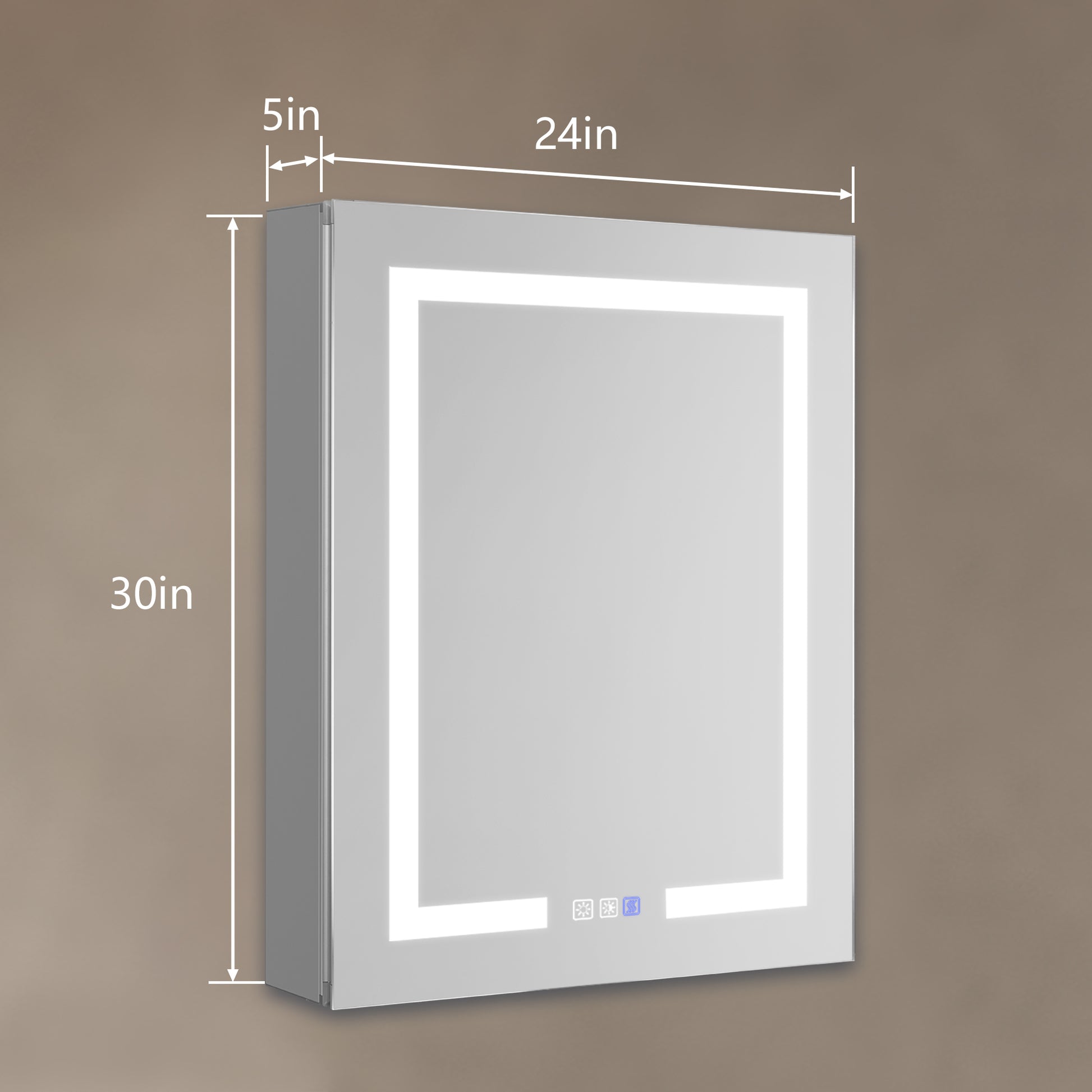 Lighted Medicine Cabinet 24 X 30 Inch, Recessed Or Surface Led Medicine Cabinet,Defog,Stepless Dimming,3000K 6400K, Outlets & Usbs,Hinge On The Left. Silver Aluminium