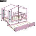 Full Size Wood House Bed With Fence And Writing Board, Pink Pink Solid Wood