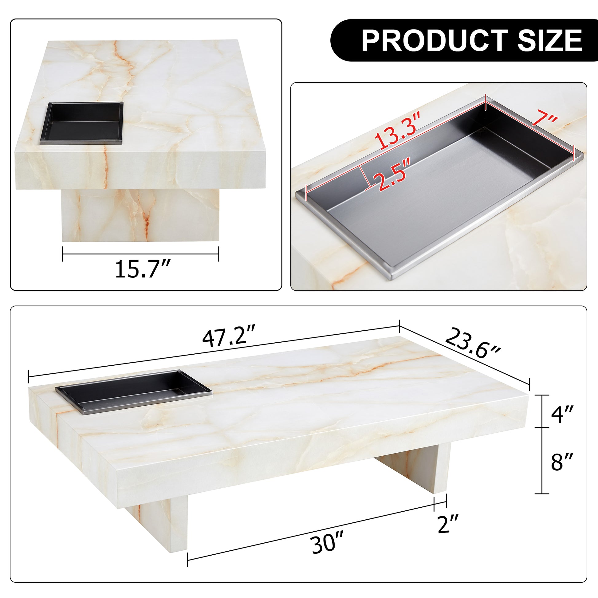A Modern And Practical Coffee Table With Imitation Marble Patterns, Made Of Mdf Material. The Fusion Of Elegance And Natural Fashion 47.2"* 23.6"* 12 " White Mdf