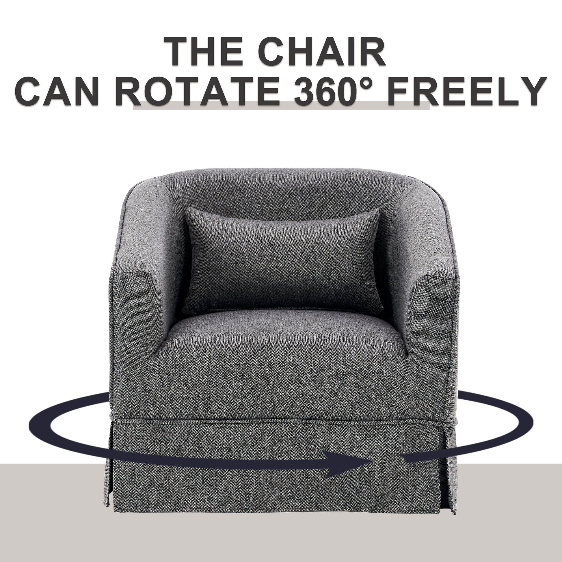 Swivel Barrel Chair With Ottoman, Swivel Accent Chairs Armchair For Living Room, Reading Chairs For Bedroom Comfy, Round Barrel Chairs With Black Metal Base Dark Grey Dark Gray Primary Living Space Modern Linen