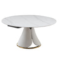 Fashion Modern Sinntered Stone Dining Table With Simple And Multi Functional Retractable Dining Table With 6 Pcs Chairs Beige White Engineered Stone