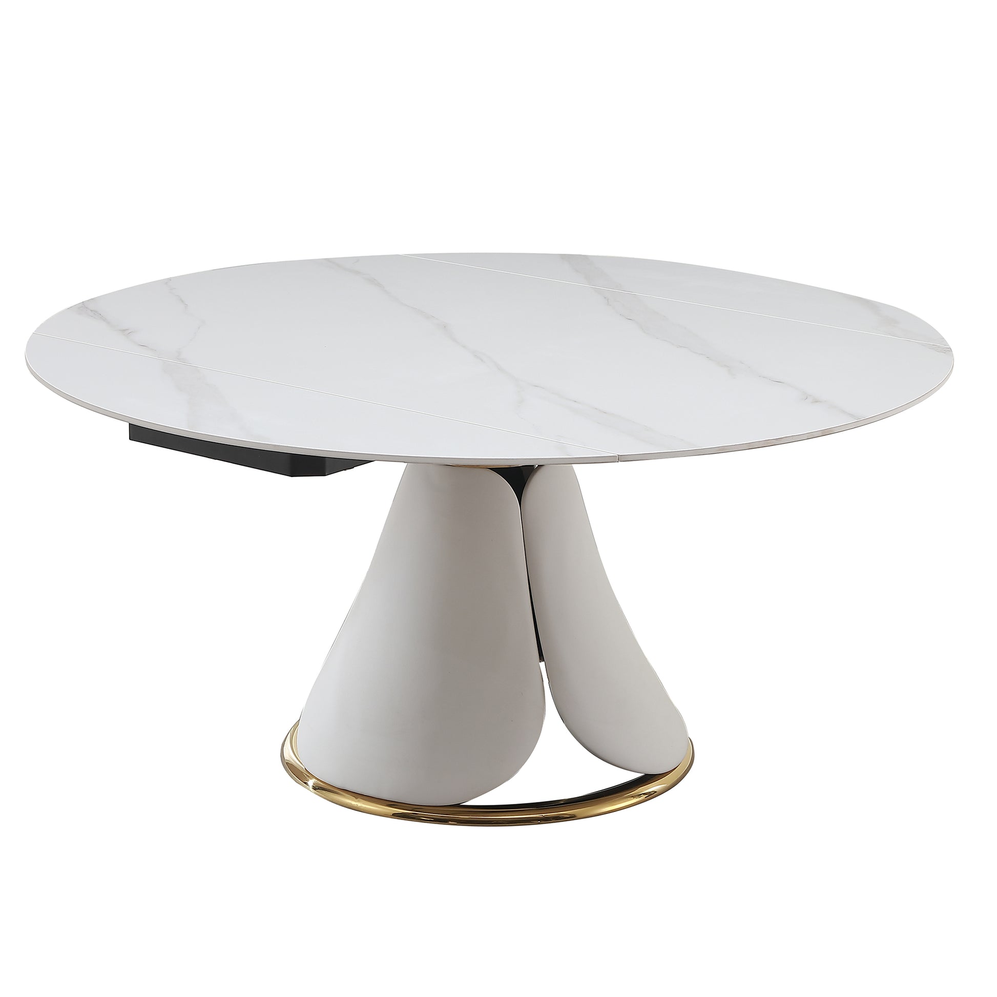 Fashion Modern Sinntered Stone Dining Table With Simple And Multi Functional Retractable Dining Table With 6 Pcs Chairs Beige White Engineered Stone