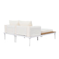 Modern Outdoor Daybed Patio Metal Daybed With Wood Topped Side Spaces For Drinks, 2 In 1 Padded Chaise Lounges For Poolside, Balcony, Deck, Beige Yes Lounge Beige Weather Resistant Frame Fade