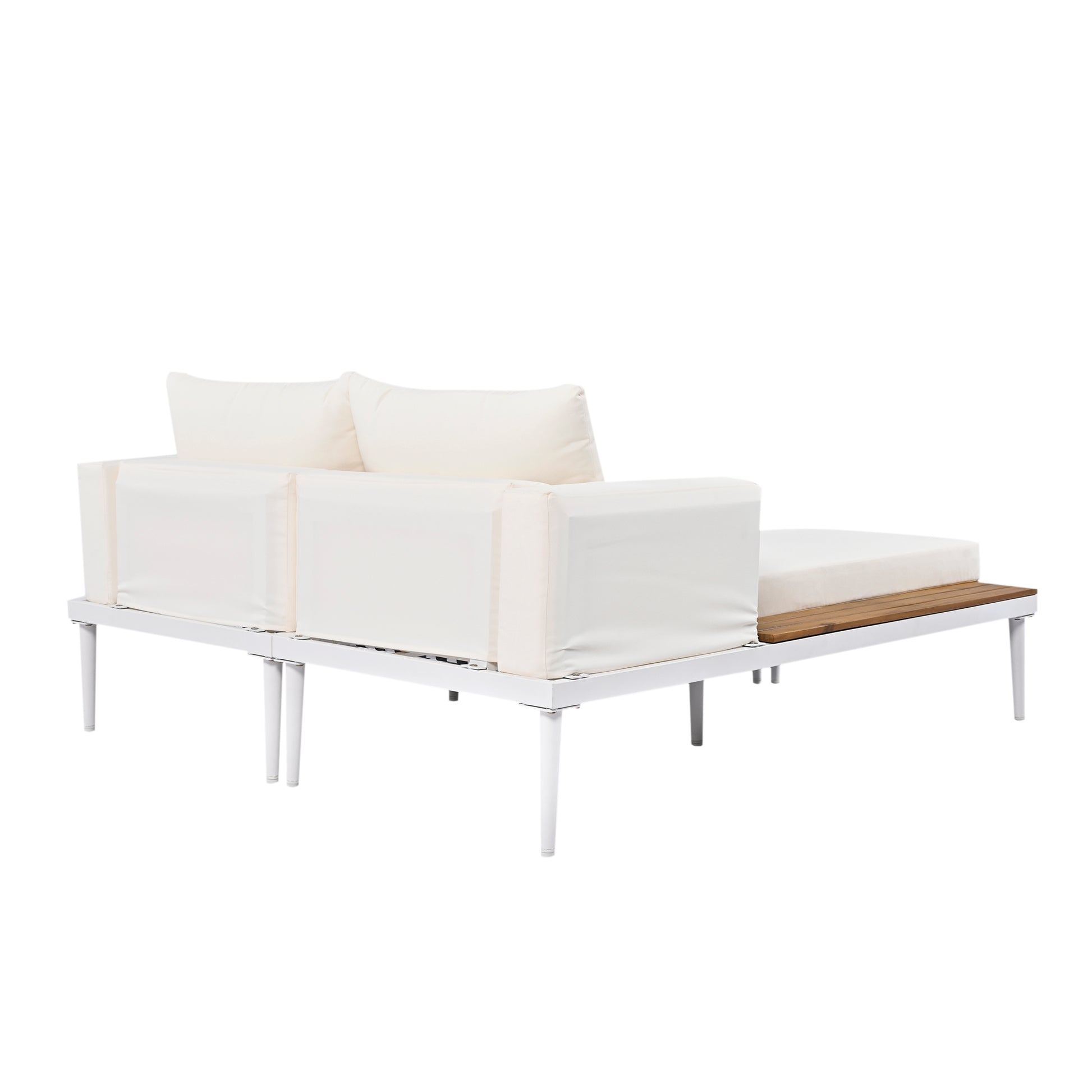 Modern Outdoor Daybed Patio Metal Daybed With Wood Topped Side Spaces For Drinks, 2 In 1 Padded Chaise Lounges For Poolside, Balcony, Deck, Beige Yes Lounge Beige Weather Resistant Frame Fade