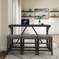 Bar Table Set With Power Outlet, Bar Table And Chairs Set, 4 Piece Dining Table Set, Industrial Breakfast Table Set, For Living Room, Dining Room, Game Room Grey Black Solid Wood Mdf