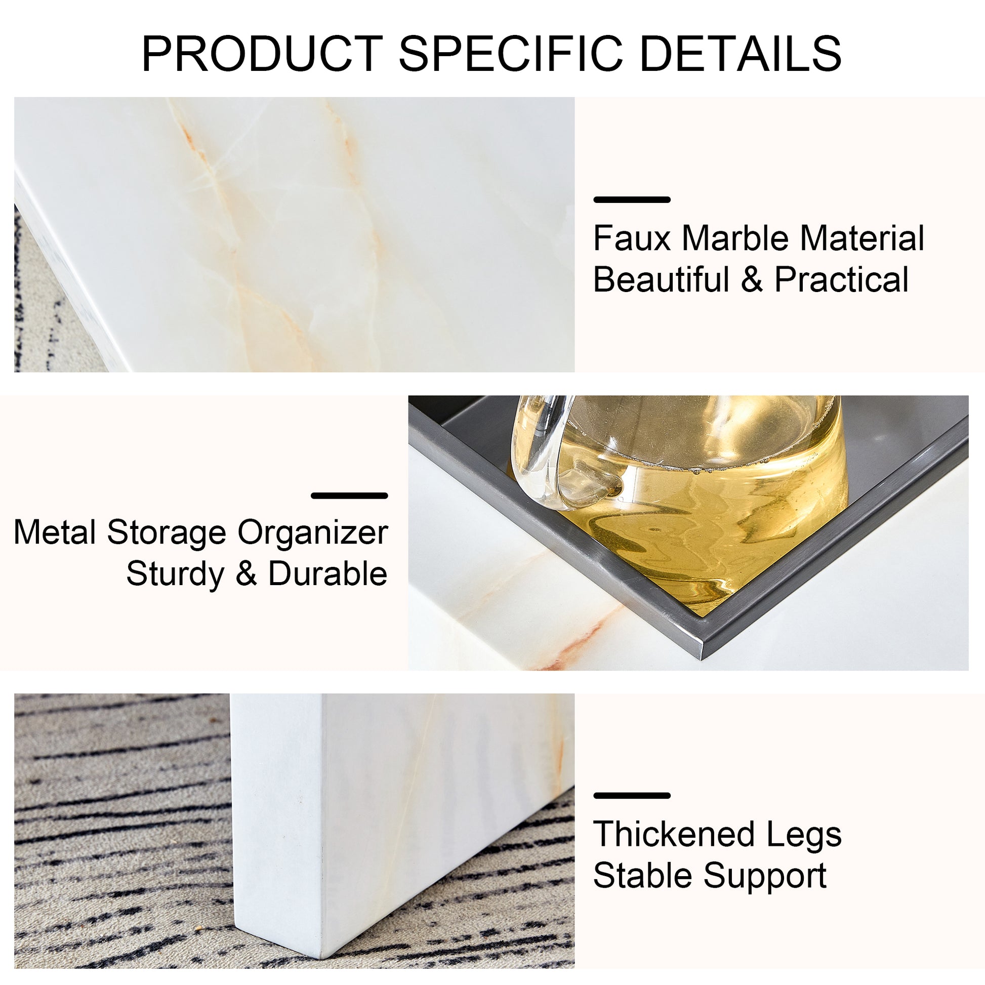 A Modern And Practical Coffee Table With Imitation Marble Patterns, Made Of Mdf Material. The Fusion Of Elegance And Natural Fashion 47.2"* 23.6"* 12 " White Mdf