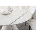 Fashion Modern Sinntered Stone Dining Table With Simple And Multi Functional Retractable Dining Table With 6 Pcs Chairs Beige White Engineered Stone