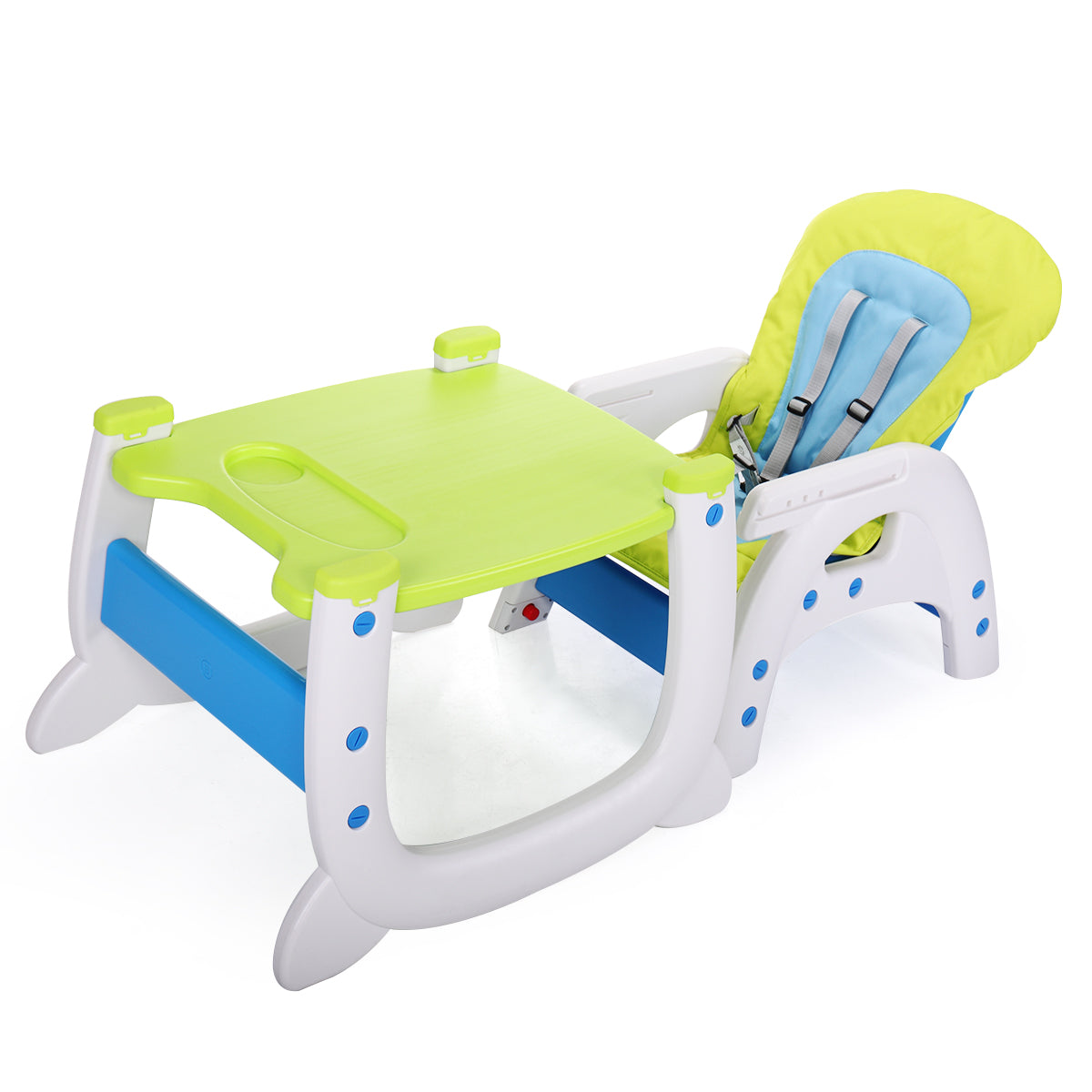 Multipurpose Adjustable Highchair For Baby Toddler Dinning Table With Feeding Tray And 5 Point Safety Buckle, Yellow Blue Polypropylene