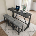 Bar Table Set With Power Outlet, Bar Table And Chairs Set, 4 Piece Dining Table Set, Industrial Breakfast Table Set, For Living Room, Dining Room, Game Room Grey Black Solid Wood Mdf