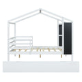 Full Size Wood House Bed With Fence And Writing Board, White White Solid Wood